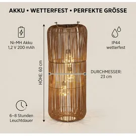 Formano Laterne Rattan Metall 60 cm 3 LED Birnen braun