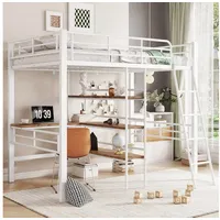 STILVORA Hochbett 90×200 erwachsene mit Schreibtisch®al,Metallbett ohne matratze (Hochbett,mit Schreibtisch und Regalen, stabiler Eisenrahmen, sichere Leiter, platzsparend für Kinderzimmer., 90x200 cm) ohne Matratze