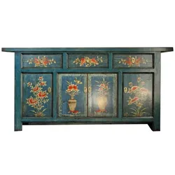 OPIUM OUTLET Möbel Kommode Schrank Sideboard Hochzeitsschrank 34372-1 blau asiatisch chinesisch orientalisch