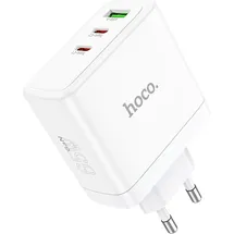 HOCO Wandladegerät 2 x Typ C + USB A QC PD 65W GaN N30 weiß - Ladegerät mit 3 Steckplätzen