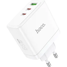 HOCO Wandladegerät 2 x Typ C + USB A QC PD 65W GaN N30 weiß - Ladegerät mit 3 Steckplätzen