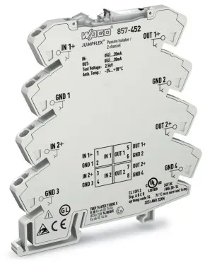 Wago 857-452 Passivtrenner, 2-kanalig, Stromeingangssignal, 2 x Stromausgangssignal 857452