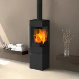 Olsberg Ipala Smart Compact Kaminofen Stahl schwarz, Türanschlag rechts, Stahltür mit Speicheraufsatz und Holzregal links