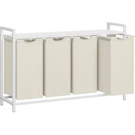 VASAGLE Wäschekorb 4 Fächer, Wäschesammler mit Ablage, Wäschebox, Metallrahmen - Weiß