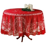 dynamic24 runde Spitzen Tischdecke Ø 180cm rot mit Blumenmuster Tisch Decke Tafel Tuch Tischläufer rund aus Polyester Tischwäsche Spitze Küchentischdecke Esszimmertisch