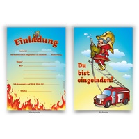 Einladungen (8 Stück) "Feuerwehr" zum Geburtstag Einladungskarten Karten