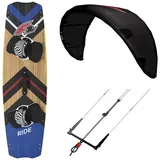 F2 Set Kite Ride V5 12qm|Kiteboard Ride Wood 137cm |Control Bar 52cm SCHWARZ 12m2