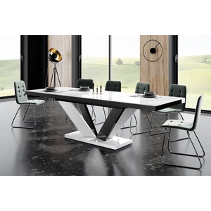 designimpex Esstisch Design Esstisch Tisch HEU-111 Weiß / Schwarz Hochglanz ausziehbar 160 bis 256 cm weiß