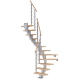 DOLLE Mittelholmtreppe Frankfurt (Breite: 75 cm, 1/2-gewendelt, Perlgrau, Farbe Stufen: Eiche weiß, Geschosshöhe: 222 – 258 cm)