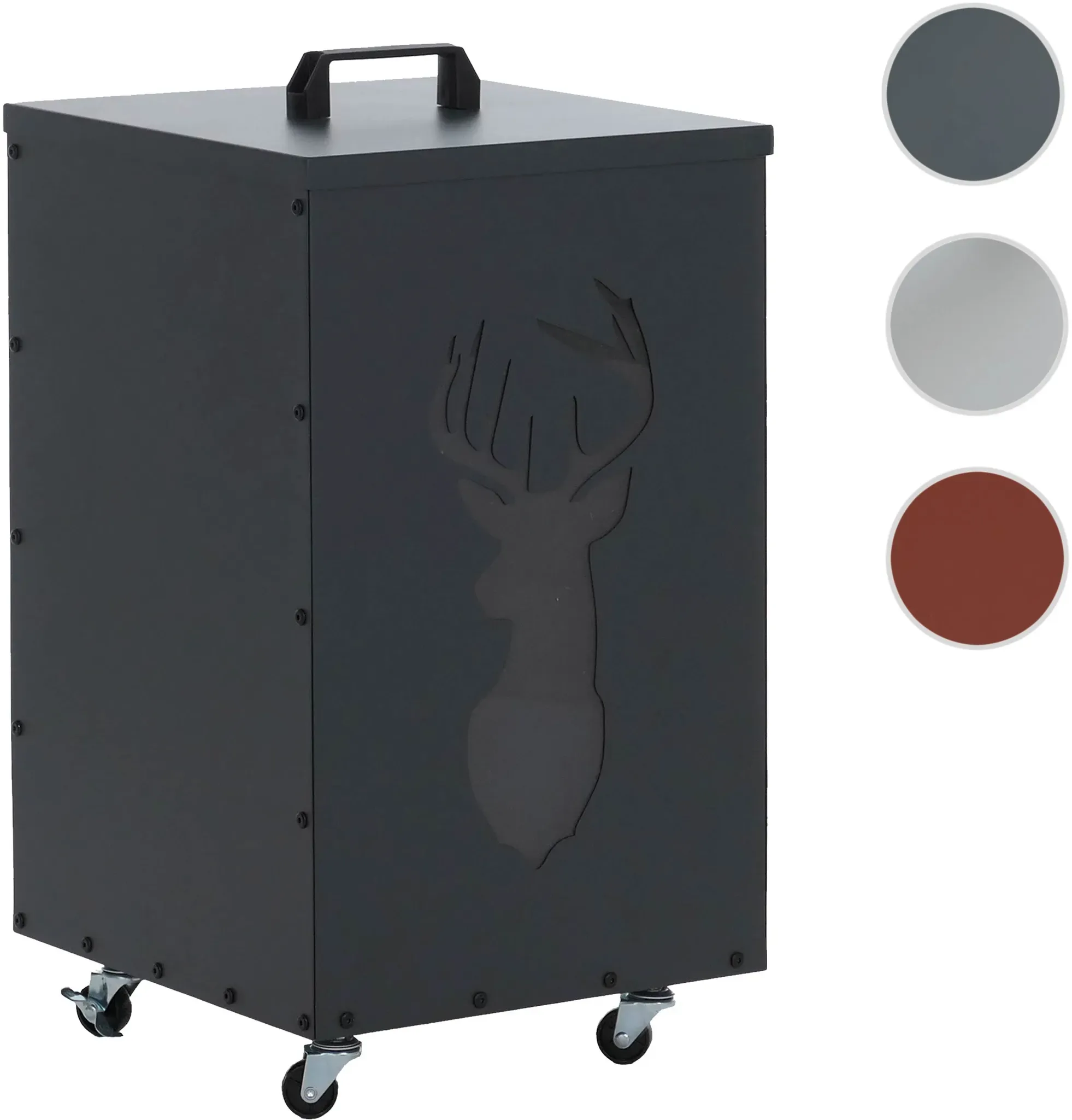 Pelletbehälter HWC-Q30 Hirsch, Pelletbox Aufbewahrungsbox für z.B. Tierfutter, Rollen Füße 65x36x36cm ~ anthrazit
