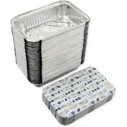 Set von 100 Aluminiumschalen mit Deckel für Lebensmittel, Einweg, 750 ml - Perfekte Verpackung für Grillfeste, Transport von Lebensmitteln