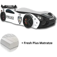 Aileenstore Autobett "Police" Spielbett für Kinder 90x200 inkl. Lattenrost und Fresh Plus Matratze