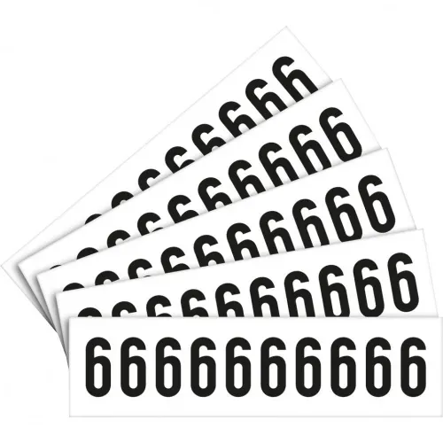 Aufkleber I Ziffer 6, weiß/schwarz, Folie, Schrifthöhe: 30mm, 39x17,7mm, 5 Bogen/VE, 10/Bogen