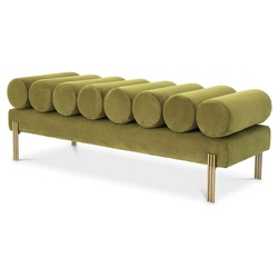 Casa Padrino Luxus Samt Sitzbank Vintage Grün / Messing 130 x 45 x H. 42 cm - Wohnzimmer Bank - Schlafzimmer Bank - Wohnzimmer Möbel - Schlafzimmer Möbel - Luxus Möbel - Luxus Einrichtung
