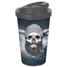 Geda Labels (INFKH) 13668 Totenkopf Sailor Skull Coffee to go Becher, Thermosbecher, Mehrwegbecher, PP, Blau/Grau