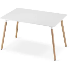 home collective Esstisch Tisch Küchentisch Esszimmertisch klein 120cm Länge + 80cm Breite weiss mit Vollholzbeinen in Natur