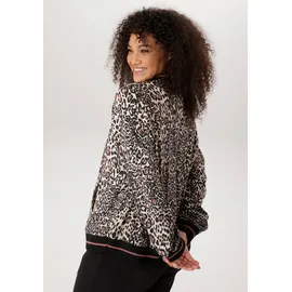 aniston plus ANISTON PLUS, Damen, Gr. 54, bunt (beige, schwarz, braun), Crêpe, Obermaterial: 100% Polyester. Futter: 100% Polyester, hüftlang, Rippbündchen kontrastfarben, Jacken Blouson, Mit Leodruck