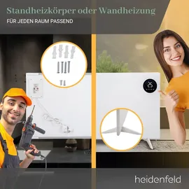 Heidenfeld Infrarotheizung Konvektor Heizung Hybrid HF-HP150 - Steuerung via App | Fernbedienung | Touch-Bedienfeld | Thermostat | 1000 Watt bis 25... | Weiß