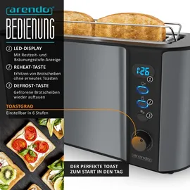 Arendo Frühstücksset, 1,5L Edelstahl Wasserkocher & 2-Scheiben Langschlitz Toaster, Grau