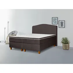 Boxspringbett INOSIGN "Jalma", braun, B:141cm L:208cm, 100% Polyester, Komplettbetten, Boxspringbett, Füße aus massiver Birke ; Inkl. Topper