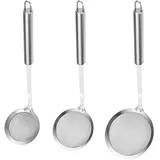 3 Stück Edelstahl Sieb Set, Edelstahl Küchensieb Feines Sieb, Schöpfkelle Feinmaschig, Frittieren Filtern, Zur Filtern von Nudeln, Mehl, Tee, Kaffee, Rührbraten, Eintopf und Gemüse, 3 Größe