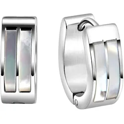 Paar Creolen FIRETTI "Schmuck Geschenk Oval", weiß (edelstahlfarben, perlmuttfarben), Ohrringe, Damen, Edelstahl, mit Perlmutt