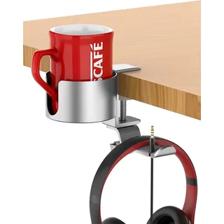 360° drehbarer Metall-Kopfhörerständer, 2-in-1-Desktop-Getränkehalter mit Kopfhöreraufhänger, auslaufsicherer Desktop-Aufbewahrungsbecher(S...