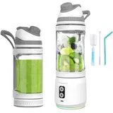 Tragbarer Mixer,Vaeqozva 700ml Tragbar Mixer Smoothie Maker To Go Mixer Wiederaufladbar Mit Reisedeckel,Portable Blender Mini Smoothie Mixer Mit BPA-Freier Flasche Für Sport,Reisen,Fitness,Weiß-Grau