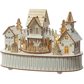 MARELIDA LED Weihnachtsdorf mit Musik und fahrendem Zug Spieluhr