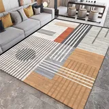 RUGMRZ Waschbarer Teppich Wohnzimmer Waschbare Teppiche Schlafzimmer Rechteckiger Teppich Wohnzimmer Grau Orange Teppich Schmutzabweisend Moderner Wohnzimmerteppich 160X230Cm 5Ft 3''X7Ft 6.6''