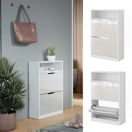 Vicco Schuhkipper Luca Weiß Hochglanz 59 x 89.5 x 22 cm 2 Klappfächer