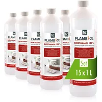 Höfer Chemie Flambiol Bioethanol Hochrein 100% in Flaschen für Edelstahl-Tisch-Kamine 15 x 1l