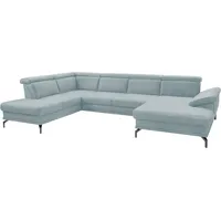 Wohnlandschaft SIT & MORE "Scorpio U-Form", blau (aqua), B:353cm H:85cm T:236cm, Sofas, Wohnlandschaft, inklusive Sitztiefenverstellung, mit Kopf- und Armteilverstellung