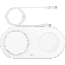 Belkin BoostCharge Pro kabellose 2-in-1-Ladestation mit Qi2, 15W, Schnellladegerät, Wireless Charger für iPhone 17, Air, 16, Pixelsnap, AirPods und MagSafe-fähigen Geräten – Weiß