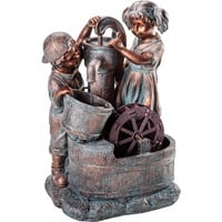 Dehner Polyresin-Gartenbrunnen Lea und Leon ca. 68.5 x 45 x 35 cm, Polyresin, grün/blau/braun