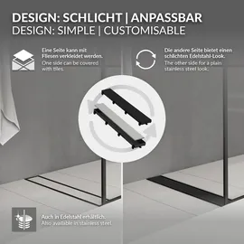 luxebath Duschrinne 70 cm 2in1, befliesbar, extra flach, Edelstahl, Schwarz, Doppelseitige Bodenablauf, Komplettset Bodenbefestigung, Duschablauf, Siphon Geruchsstop, Haarsieb,