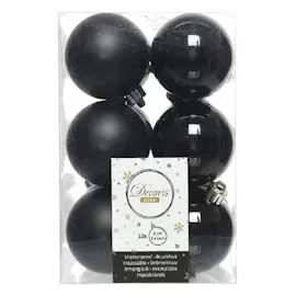 Kaemingk Weihnachtskugeln Kunststoff 6cm 12 Stück Schwarz glanz matt