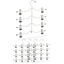 Relaxdays Mehrfachbügel im 5er Set, Kleiderbügel für Röcke oder Hosen, mit Klammern, platzsparend, Metallbügel, silber