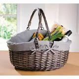 Dekoleidenschaft Einkaufskorb Modern aus Weide grau, oval, umlegbare Henkel, SB Korb, Flechtkorb, Ladenkorb, Shopper, Warenkorb, Picknickkorb, Weidenkorb