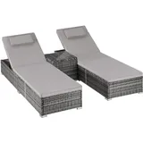 Tectake Rattan-Doppelliege Sonnenliege 196 x 62 x 0 cm Grau