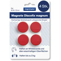 Magnetoplan Magnet Discofix Magnum auf Blisterkarte, 4 Stück, rot