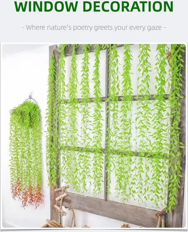 【3 € Rabatt ab 10 €】12 Stück 1 m künstliche Weidenzweig-Kletterpflanze, grüne Deko für Innen- & Außenbereich, Hochzeit & Fotografie – Red Tail Design