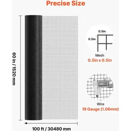 Vevor Maschendrahtzaun 152 x 30,48 m Schwarz/Metall