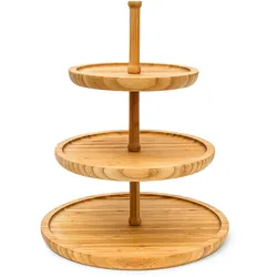Relaxdays Etagere Bambus, HxD: 25 x 30 cm,  3-stöckige Obstetagere, Ablage von Gebäck, Snacks, Nüssen, Obstteller, natur