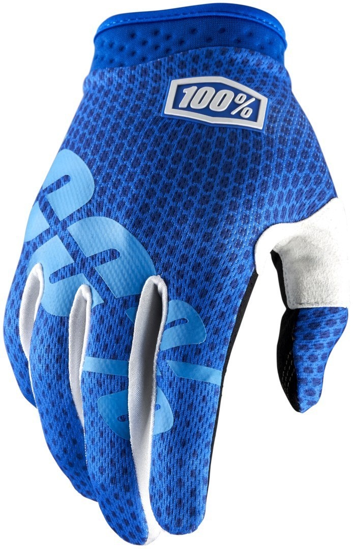 100% iTrack Dot Motorcross handschoenen, wit-blauw, S