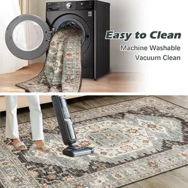 luxuskollektion Teppich Wohnzimmer Braun 200x290CM Waschbar Kurzflor