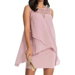 nachhaltiges Damen Sommer-Kleid mit Spitzendetails und Pailletten Mini-Kleid Chiffon-Kleid Business-Kleid 965847 Rosa - 32/34