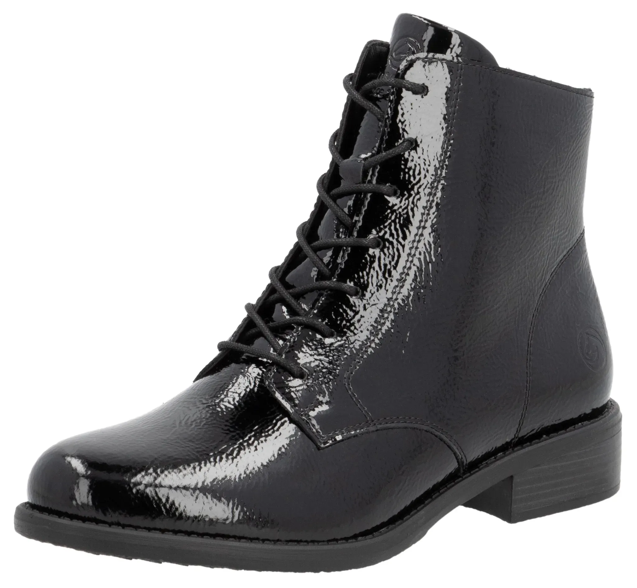 Schnürstiefelette, Blockabsatz, Businessschuh, Boots mit Logoprägung an der Ferse, Gr. 43, schwarz, , 59303755-43