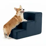 murando Hundetreppe für Kleine Hunde 3 Stufen 30 cm, Samt - Marineblau