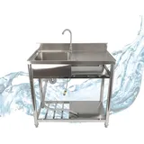 Lemodo Spültisch freistehend, Wasserhahn mit Gartenschlauch-Anschluss, Spülbecken Größe L